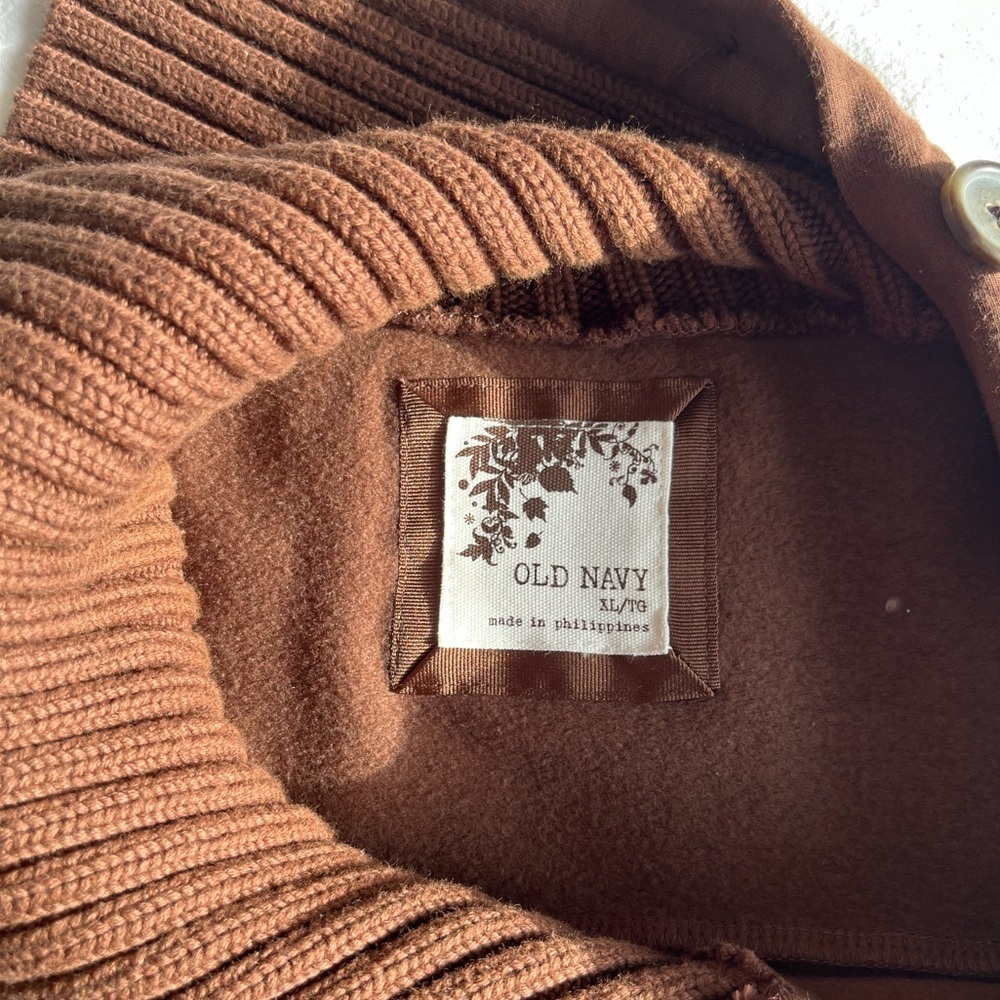Old Navy SoSoft Brown Ribbed Cowl Neck Sweater Elbow Patchwork Chunky Preppy Y2K - Picture 7 of 16